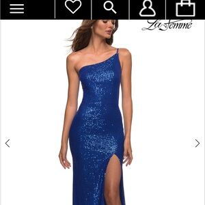 La Femme Royal Blue Sequin One-Shoulder Dress